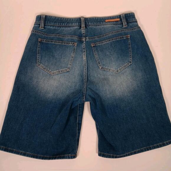 Soft Surroundings Blue Shorts Denim Pull Up Faux Zipper Size Medium 5 pocket - Picture 2 of 16